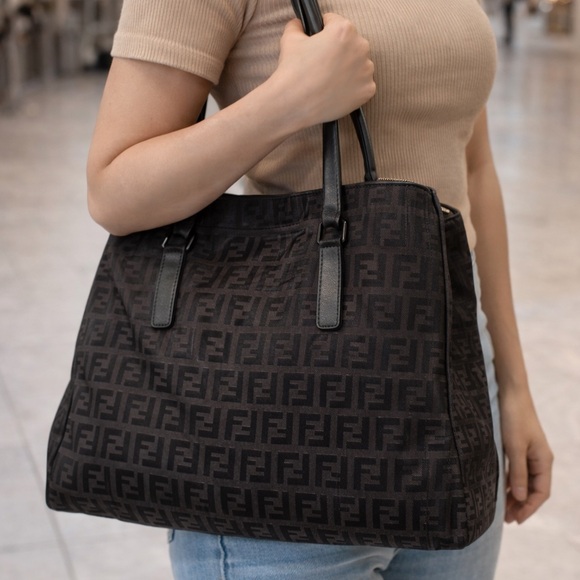 Fendi Handbags - Fendi Black and Brown Monogram Tote